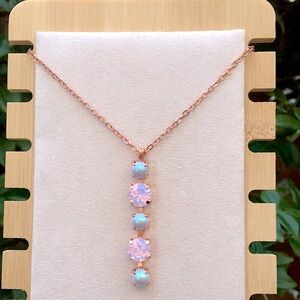 Iridescent Blue + Pink Opal Crystal Drop Necklace
